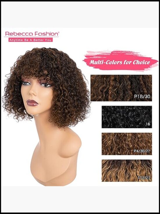10 Inch Short Curly Water Wave Bob Wig Human Hair With Bangs Glueless 150% main image 6